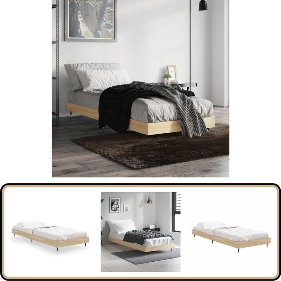 VidaXL Bedframe Hout Sonoma eikenkleurig 75x190 cm Bed Frame Houten Bed Sonomane Eiken Tweepersoons Bed Slaapkamer Meubels