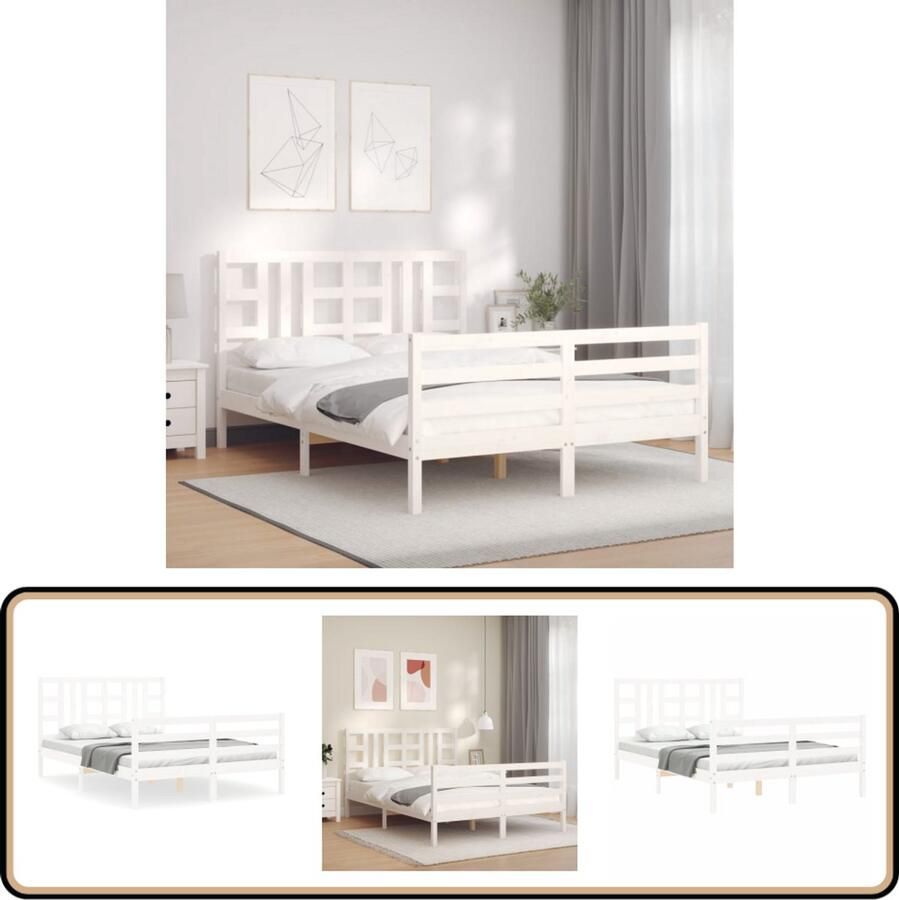 VidaXL Bedframe Hout Wit 135x190 cm Stijlvol Design Massief Grenenhouten Bed Frame Tweepersoons Bed Witte Bed Frame Hoofd Bord Bed Frames