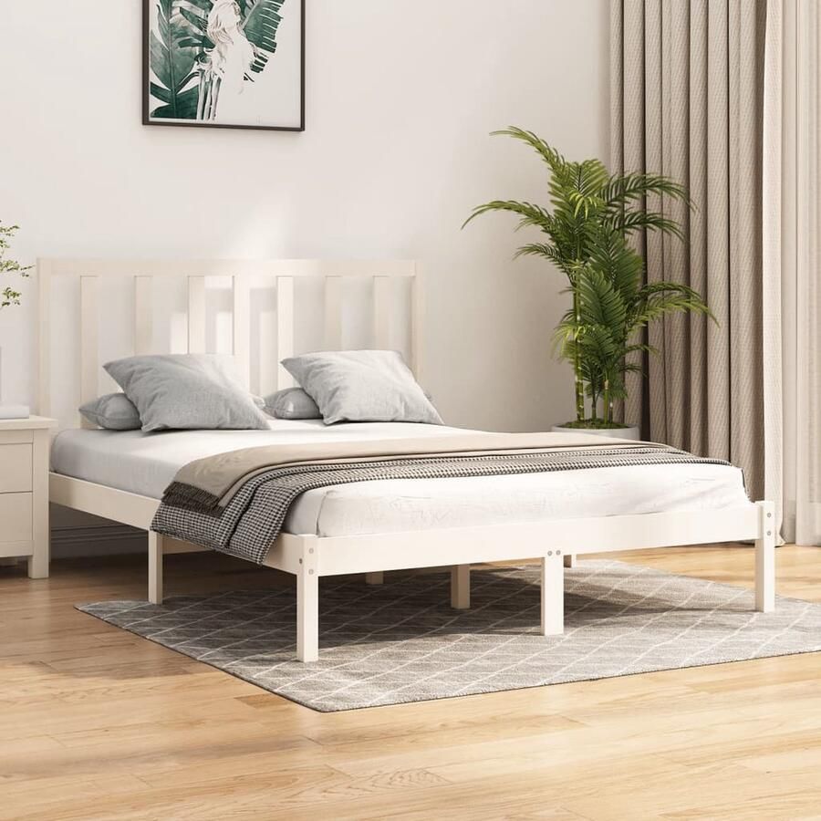 VidaXL Bedframe Hout Wit 140x190 cm Houten Bedframe 140x190 Wit Bedframe Grenenhout Bedframe Stapelbare Boxspring Tweepersoons Bed - Foto 2