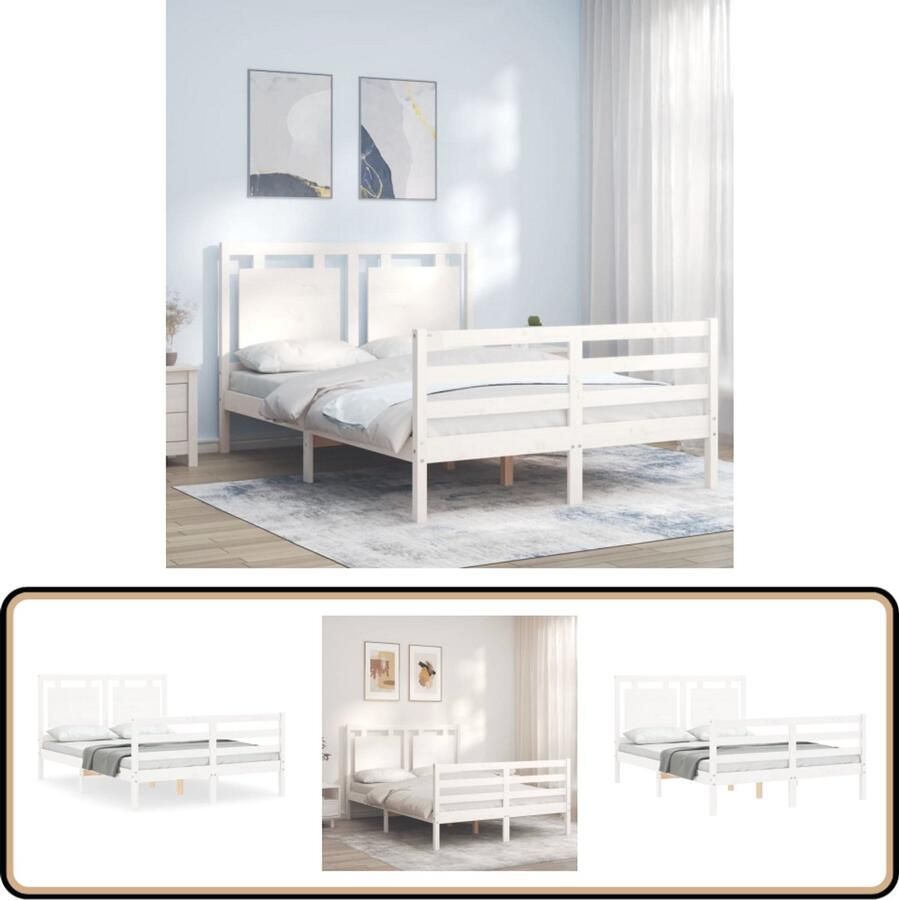 VidaXL Bedframe Hout Wit 140x190 cm Massieve Houten Bed Frame Wit Bed Frame Tweepersoons Bed Frames Slaapkamer Meubels