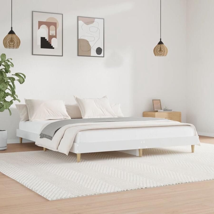 VidaXL Bedframe Hout Wit 140x200 cm Bed Frame Houten Bedframe Tweepersoons Bed Witte Bedframe Slaapcomfort Duurzame Materialen Design Bed - Foto 2