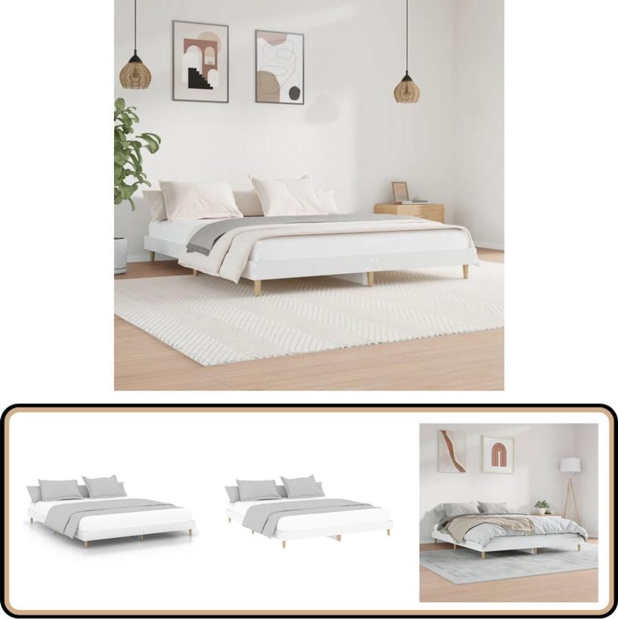 VidaXL Bedframe Hout Wit 140x200 cm Bed Frame Houten Bedframe Tweepersoons Bed Witte Bedframe Slaapcomfort Duurzame Materialen Design Bed