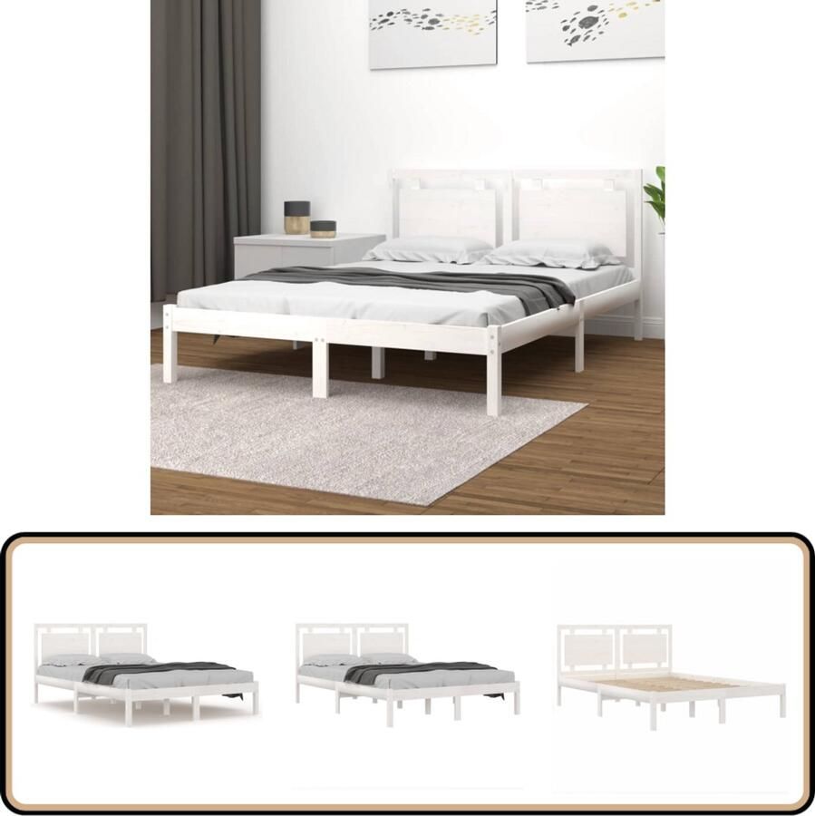 The Living Store Bedframe Wit Grenenhout Multiplex lattenbodem 205.5 x 145.5 x 31 cm 140 x 200 cm Montage vereist 1 x bedframe 1 x hoofdeind Bedframe Houten Bed Enkel Bed Tweepersoonsbed Wit Bed