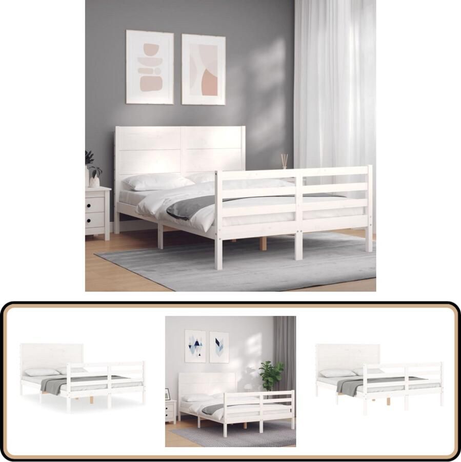 VidaXL Bedframe Hout Wit 140x200 cm Massief Hout Bed Frame Grenenhouten Bed Tweepersoons Bed Witte Bed Met Lattenbodem