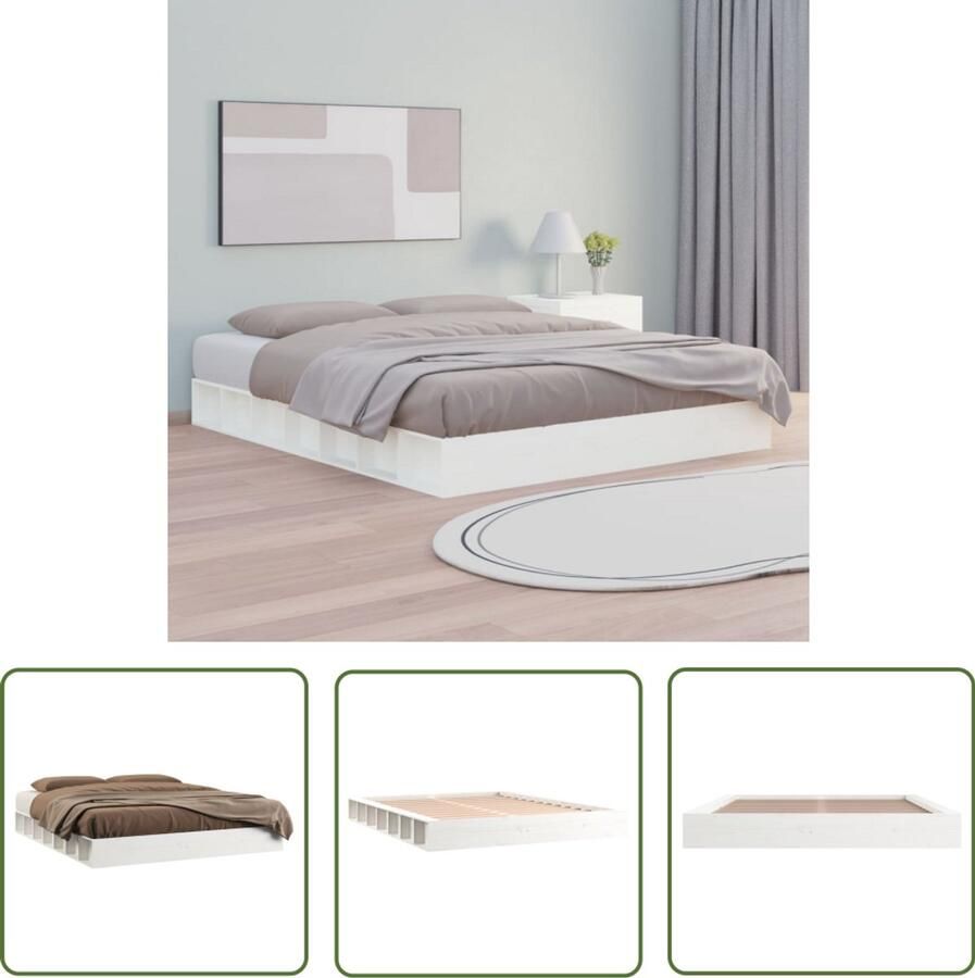 VidaXL Bedframe Hout Wit 140x200 cm Massief Houten Bedframe Wit Bedframe Tweepersoons Bedframe 140x200 Ruime Slaapkamer