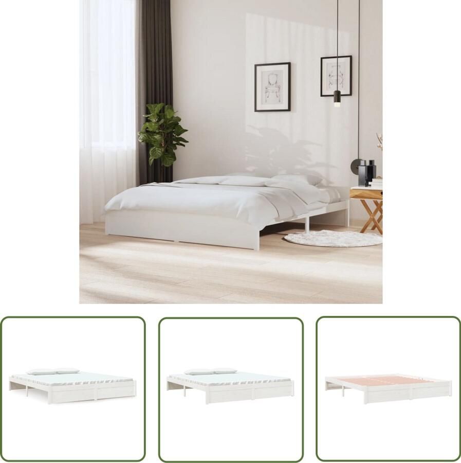 VidaXL Bedframe Hout Wit 180x200 cm Houten Bedframe Massief Grenenhout Bedframe Wit King Size Bed Tweepersoons Bed Boxspring Bed Stapelbare Bedden