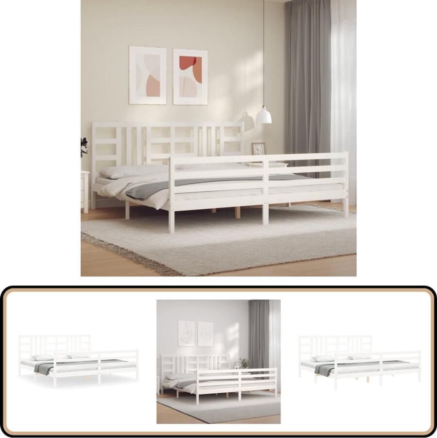 VidaXL Bedframe Hout Wit 200x200 cm Massief Houten Bed Frame Wit Bed Frame Tweepersoons Bed Frame Grenenhouten Bed Frame Bed Frame Met Hoofdbord