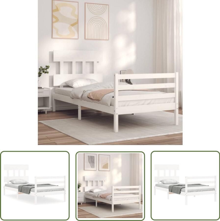 VidaXL Bedframe Hout Wit 90x200 cm Massief Houten Bed Frame Wit Bed Frame Enkel Bed Frame 90x200 Houten Bed