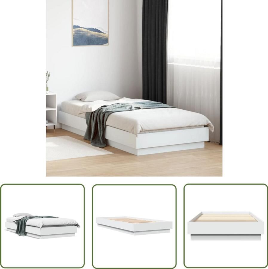 VidaXL Bedframe Hout Witte Bedframe bewerkt hout wit 100x200 cm Bed 100x200 Tweepersoonsbed Bed Kopen