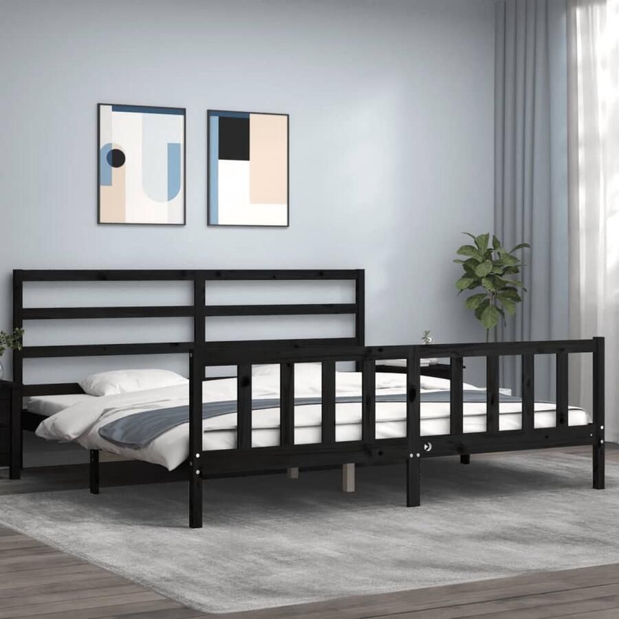 VidaXL Bedframe Hout Zwart 200x200 cm Massief Houten Bed Frame Zweepslaken Tweepersoons Bed Zwarte Bed Frame Design Bed Modern Bed - Foto 2