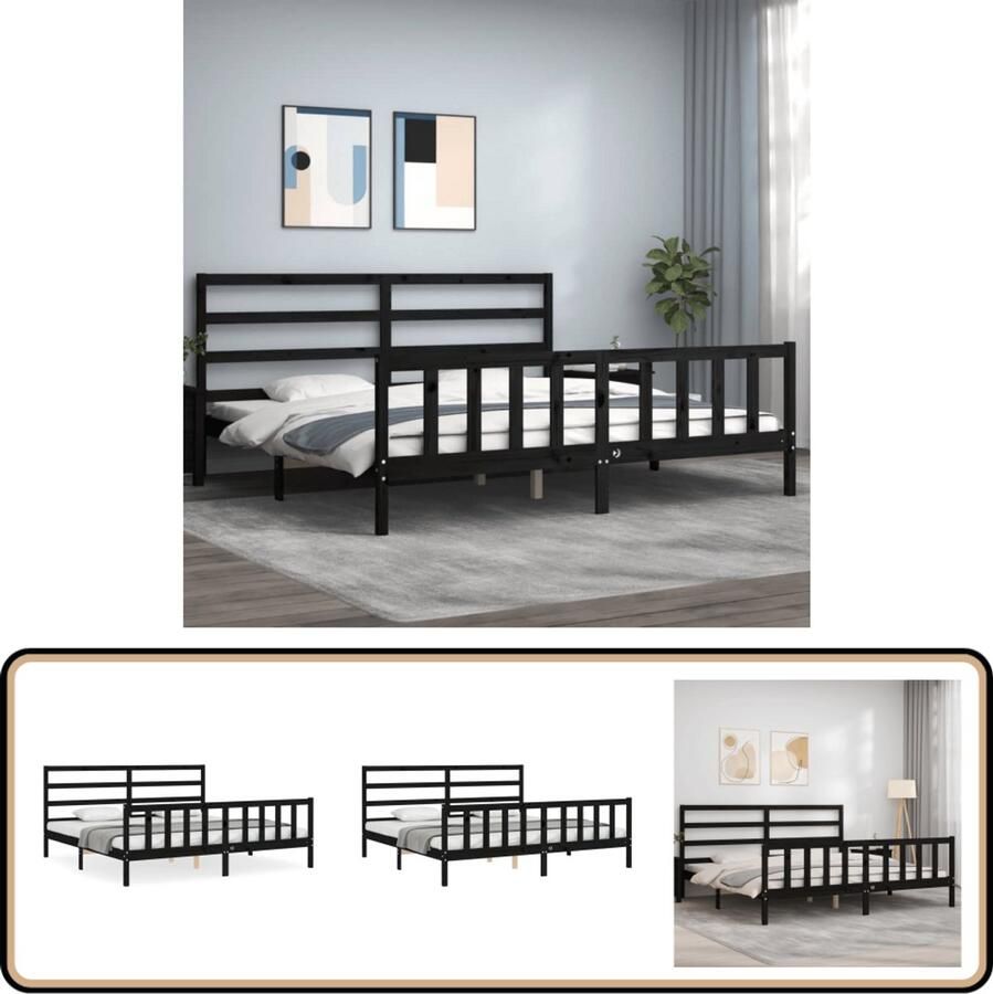 VidaXL Bedframe Hout Zwart 200x200 cm Massief Houten Bed Frame Zweepslaken Tweepersoons Bed Zwarte Bed Frame Design Bed Modern Bed