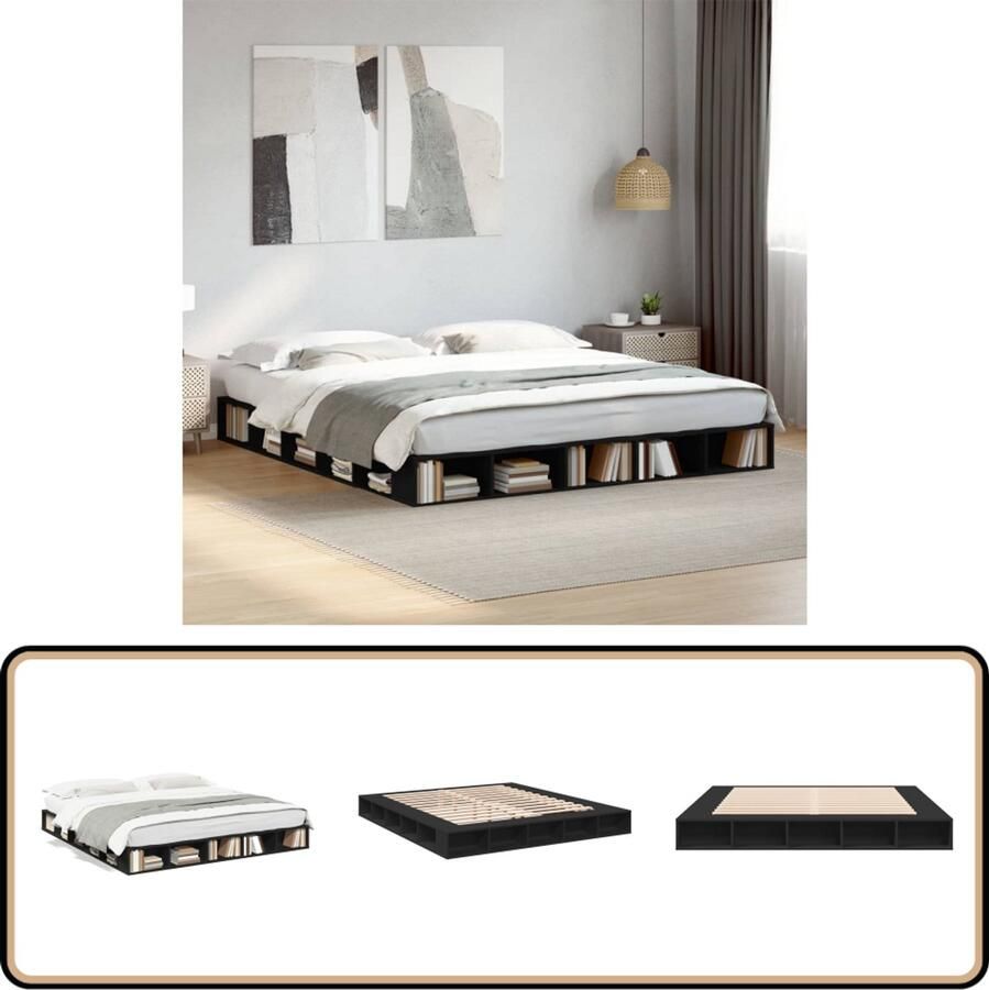 VidaXL Bedframe Hout Zwart 200x200 cm Slaapcomfort Houten Bed Frame Tweepersoons Bed Boxspring Bed Zwarte Bedframe