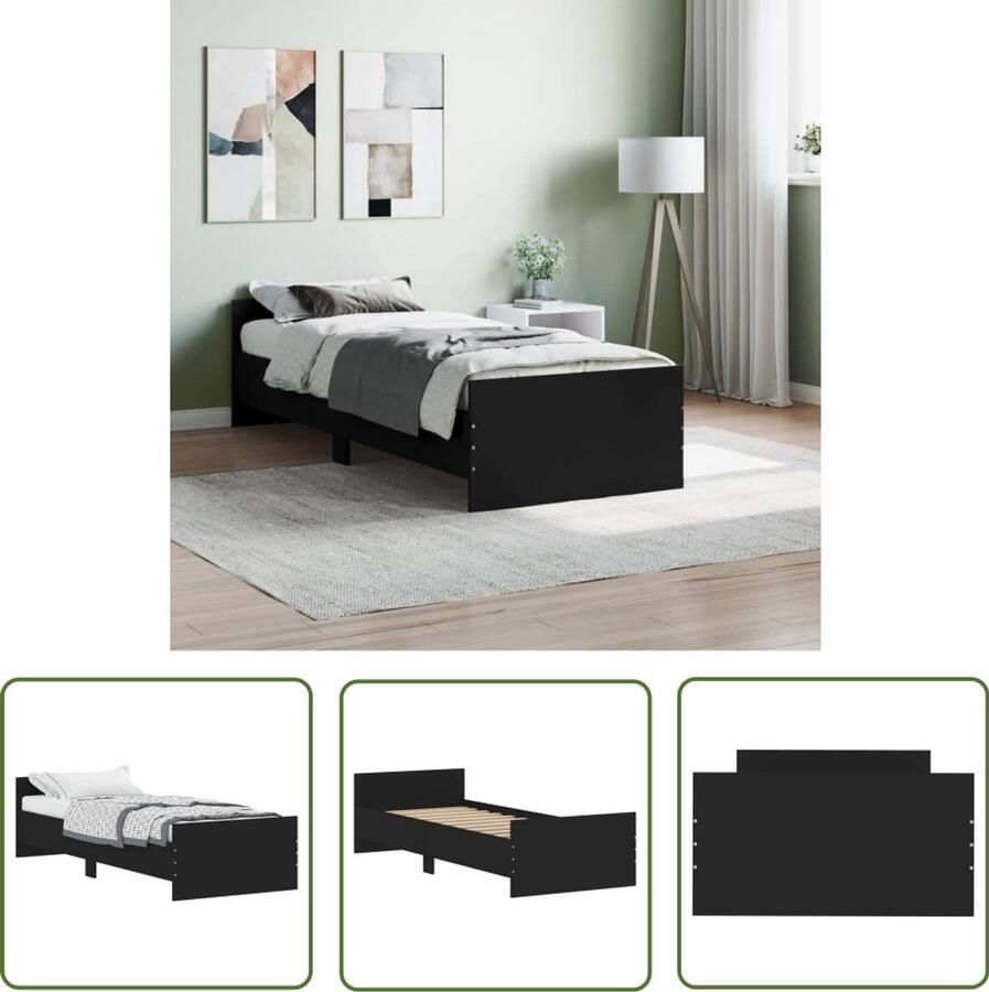 VidaXL Bedframe Hout Zwart 75x190 cm Bed Frame Houten Bedframe Enkelbed Zwarte Bedframe Slaapcomfort