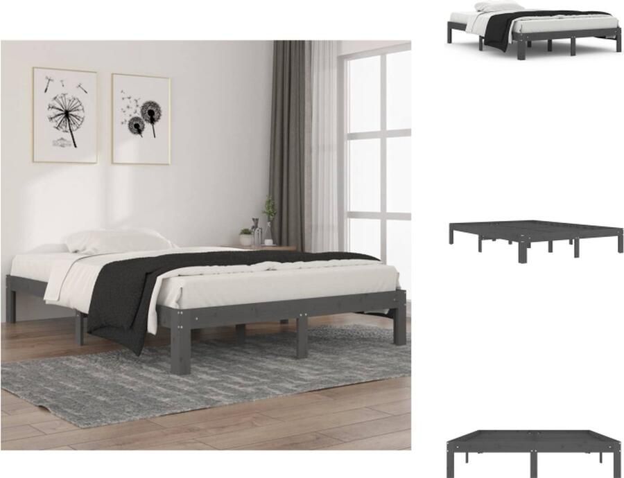 VidaXL Bedframe Houten 140 x 200 cm Grijs Bed