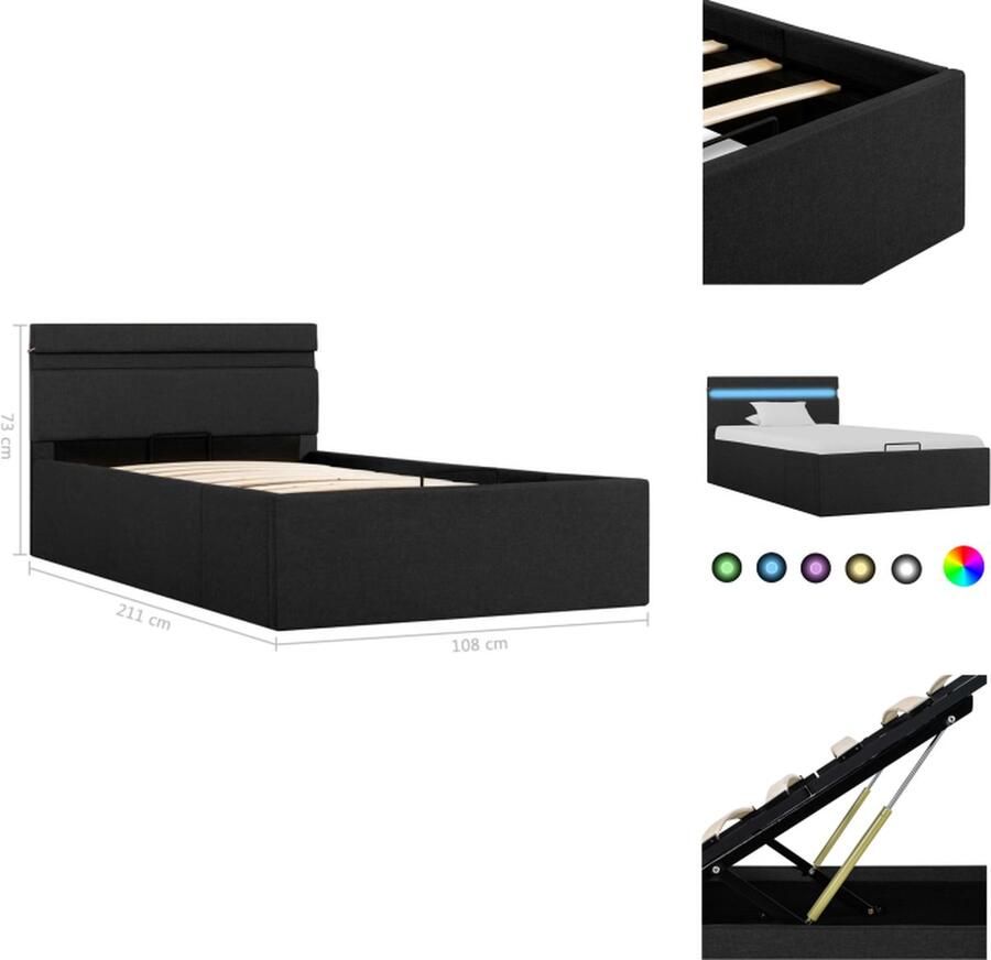 VidaXL Bedframe Bedframes Bed Bedden Bedframe met opbergruimte en LED stof donkergrijs 100x200 cm - Foto 2