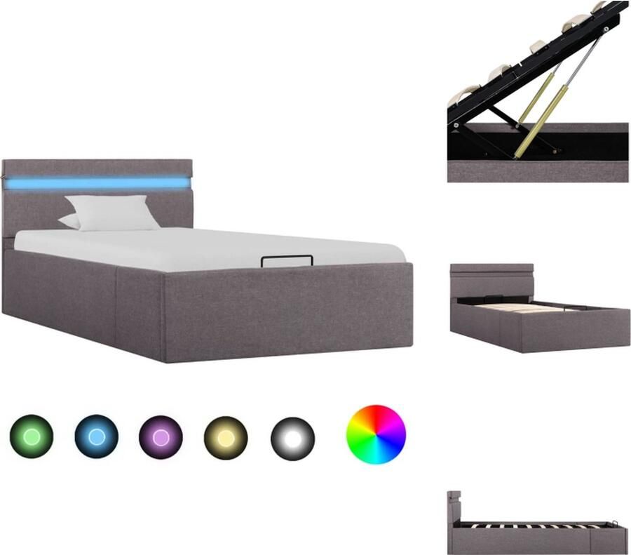 VidaXL Bedframe Bedframes Bed Bedden Bedframe met hydraulische opslag en LED stof taupe 100x200 cm - Foto 3