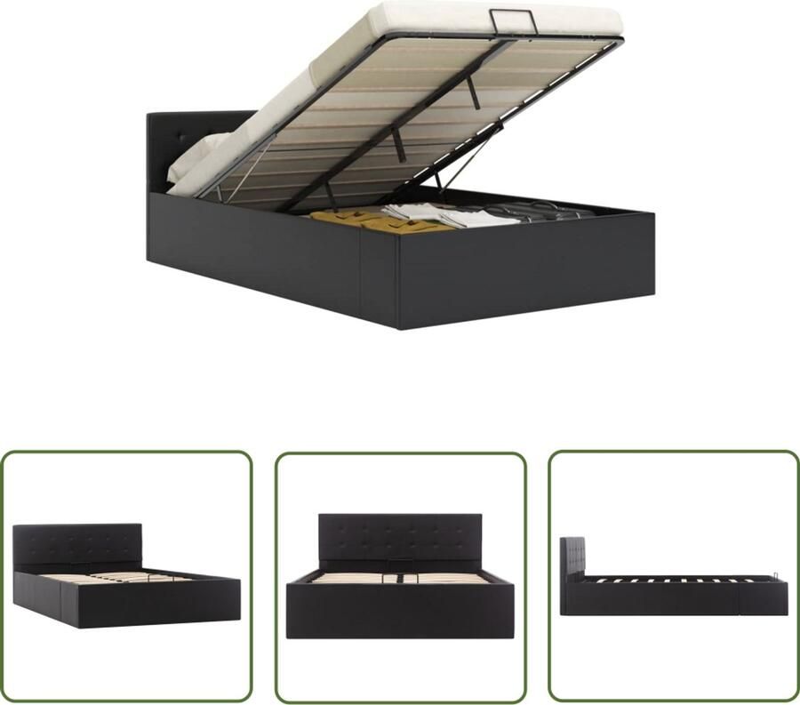 VidaXL Bedframe Hydraulisch Kunstleer 120x200 cm Hydraulisch Bedframe Kunstleder Bed Boxspring Bed Slaapkamers Meubels Tweepersoonsbed Zwarte Bed Met Opbergruimte
