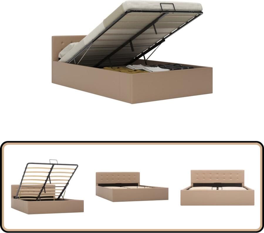 VidaXL Bedframe Hydraulisch Kunstleer Cappuccino Hydraulisch Bed Kunstleder Bed Boxspring Bed Opbergbed Tweepersoonsbed