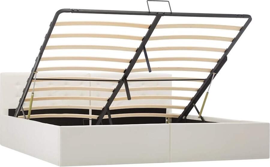 VidaXL Bedframe Hydraulisch Kunstleer Wit 180x200 cm Hydraulisch Bedframe Kunstleder Bed Boxspring Bed Opbergbed Tweepersoonsbed Witte Bed Slaapkamers Meubilair - Foto 2