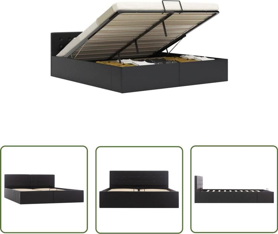 VidaXL Bedframe Hydraulisch Kunstleer Zwart 160x200 cm Hydraulisch Bedframe Kunstleder Bed Boxspring Bed Tweepersoonsbed Opbergbed Zwarte Bed Design Bed Minimalistisch Bed