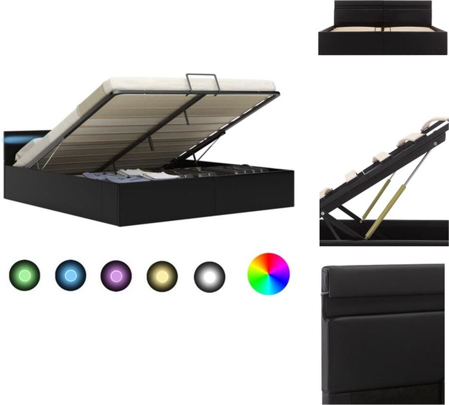 VidaXL Bedframe Bedframes Bed Bedden Bedframe met opslag hydraulisch LED kunstleer zwart 180x200 cm - Foto 2