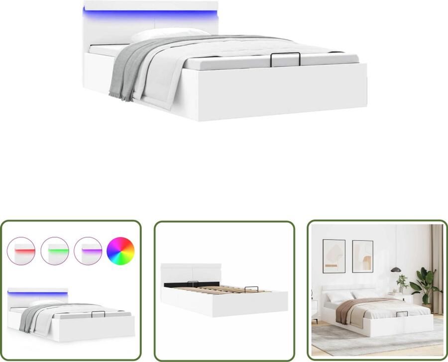 VidaXL Bedframe Hydraulisch LED 140x200 cm Wit Bed Kunstleder Bed Elektrisch Bed Led Bed Boxspring Bed Hoofdbord Bed Slaapkamers Meubels Tweepersoonsbed
