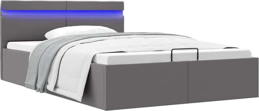 VidaXL Bedframe Hydraulisch LED Grijs 120x200cm Kunstleder Bed Hydraulisch Bed Led Bed Boxspring Bed Tweepersoonsbed Slaapkamers Meubels Grijze Bed - Foto 2