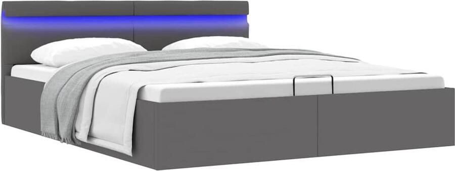 VidaXL Bedframe Hydraulisch LED Grijs 160x200 cm Hydraulisch Bedframe Kunstleder Bed Dubbel Bed Boxspring Bed Led Verlichting Opbergfunctie Grijze Bed - Foto 2