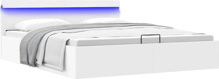 VidaXL Bedframe Hydraulisch LED Wit 180x200 cm Hydraulisch Bed Kunstleder Bed Slaapkamers Meubels Boxspring Alternatief Opbergbed Led Licht Bed Witte Bed - Foto 2