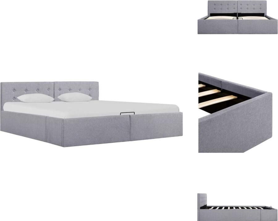 VidaXL Bedframe Bedframes Bed Bedden Bedframe met hydraulische opslag stof lichtgrijs 160x200 cm - Foto 3