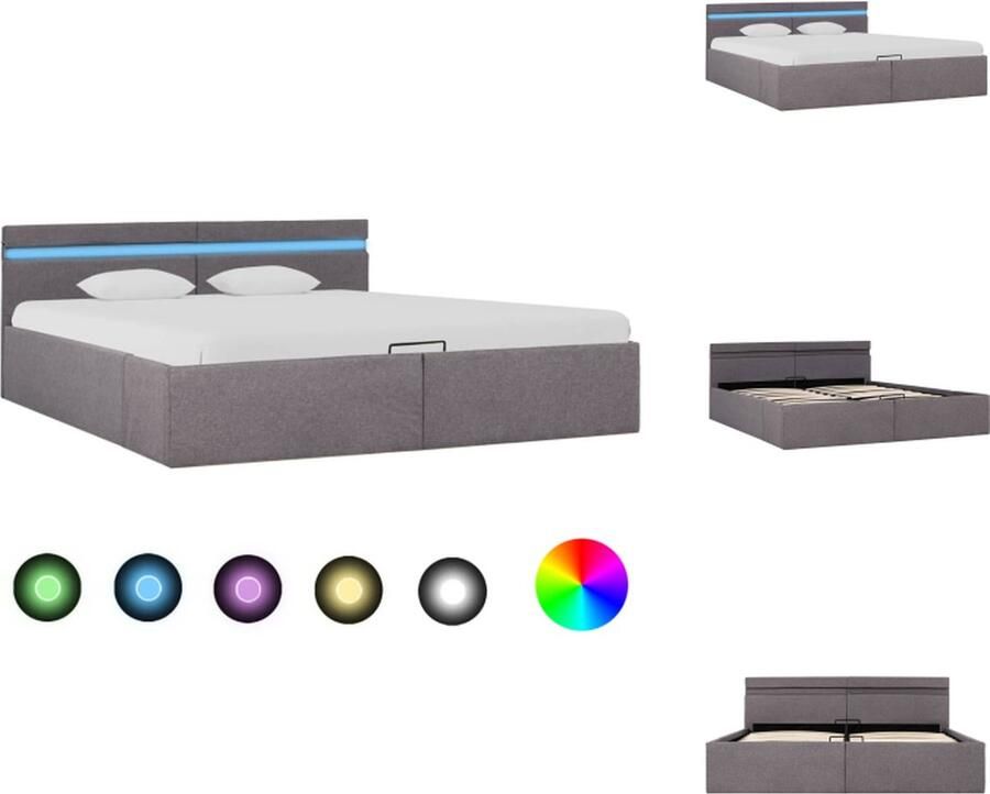 VidaXL Bedframe Bedframes Bed Bedden Bedframe met hydraulische opslag en LED stof taupe 180x200 cm - Foto 2