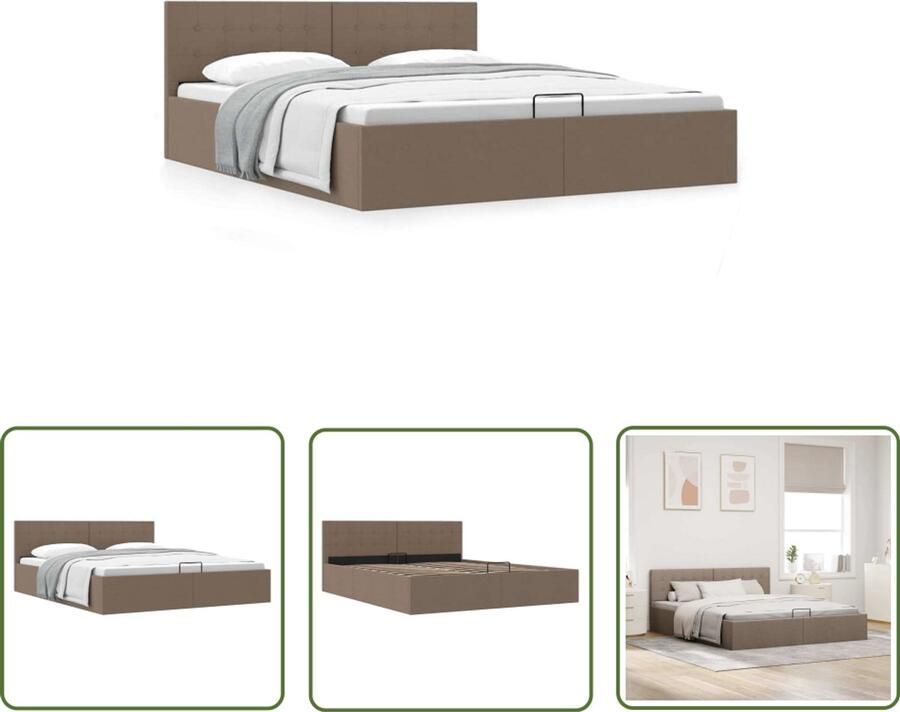 VidaXL Bedframe Hydraulische Opbergruimte Taupe 180x200 cm Hydraulisch Bedframe Stof Bedframe Boxspring Bed Opbergbed Tweepersoonsbed Taupecolor 180x200 Cm