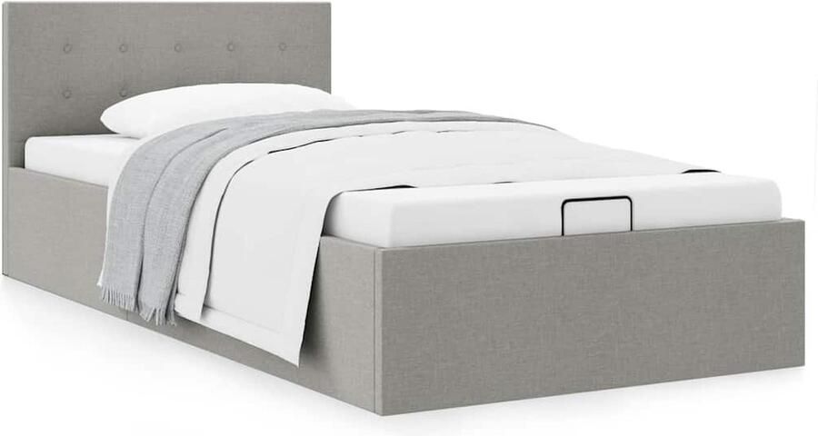 VidaXL Bedframe Hydraulische Opslag 100x200 cm Eenpersoons Bed Hydraulisch Bed Opbergbed Grijs Bed Minimalistisch Bed Budget Bed Tweepersoons Bed Boxspring - Foto 2