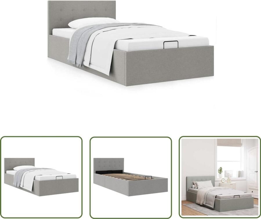 VidaXL Bedframe Hydraulische Opslag 100x200 cm Eenpersoons Bed Hydraulisch Bed Opbergbed Grijs Bed Minimalistisch Bed Budget Bed Tweepersoons Bed Boxspring