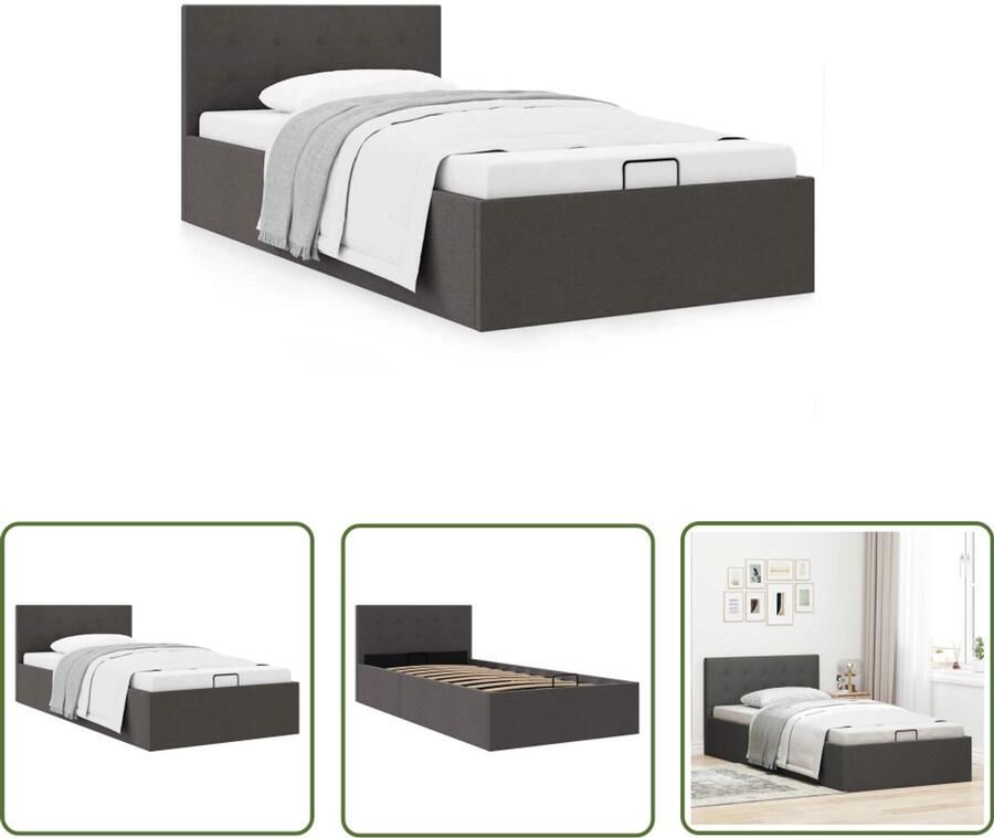VidaXL Bedframe Hydraulische opslag 90x200 cm Stof Bedframe Hydraulisch Bedframe Eenpersoonsbed Donkere Grijze Bed Opbergbed Boxspring Alternatief