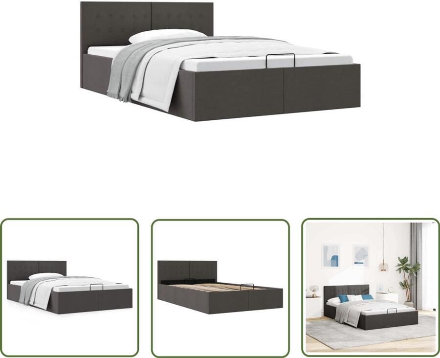 VidaXL Bedframe Hydraulische opslag Donkergrijs 120x200 cm Hydraulisch Bedframe Boxspring Donkere Kleuren Opbergbed Tweepersoonsbed Bed Met Lade Bedroom Furniture Meubels Slaapkamer