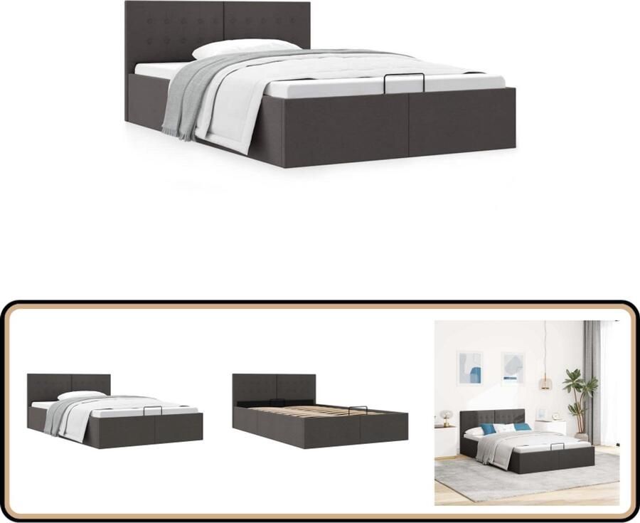VidaXL Bedframe Hydraulische opslag Donkergrijs 140x200 cm Hydraulisch Bed Stof Bed Boxspring Bed Opbergbed Donkere Grijze Bed