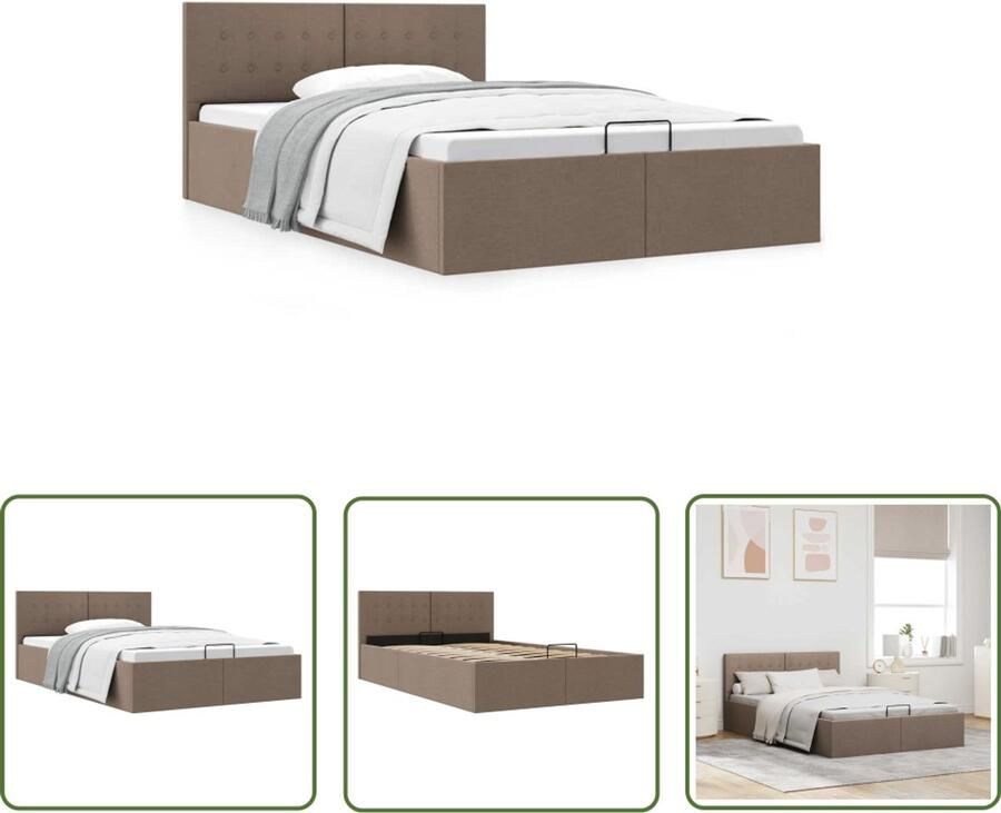 VidaXL Bedframe Hydraulische opslag Taupe 120x200 cm Stof Bedframe Hydraulisch Bed Opbergbed Boxspring Alternatief Tweepersoonsbed Taupecolor
