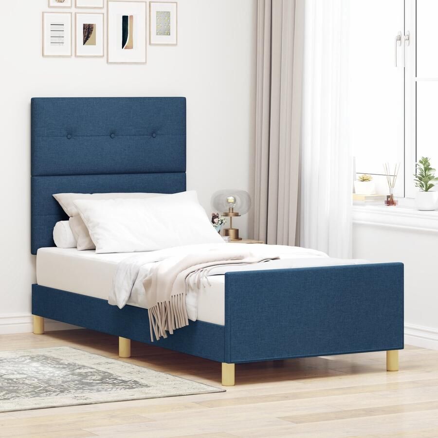 VidaXL Bedframe zonder Matras Donkergrijs 120x190 cm Stof Set van 2 Blauw