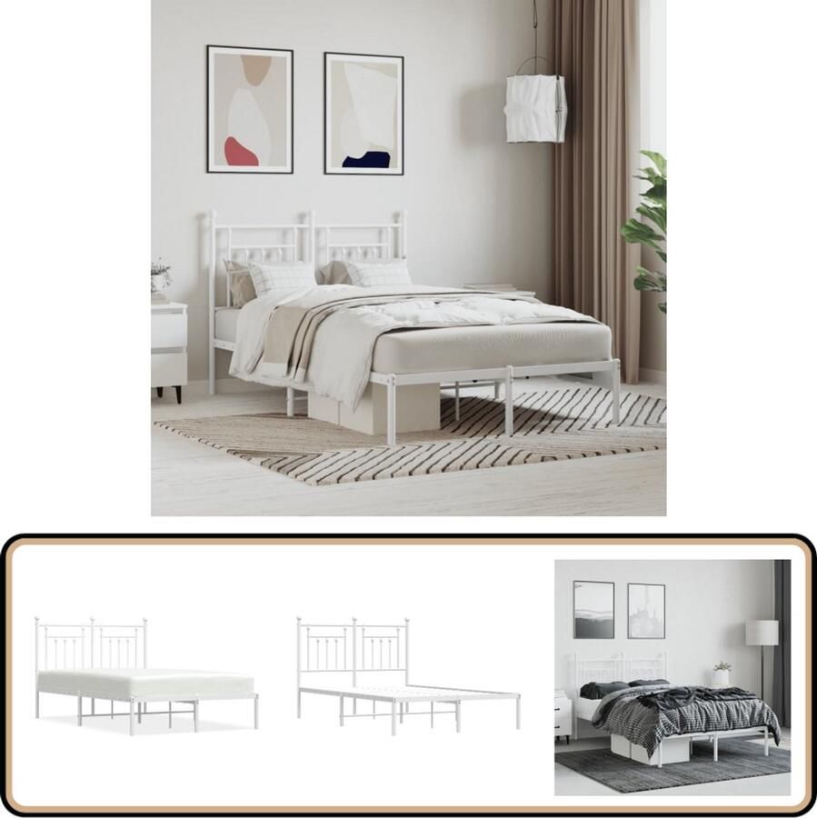 VidaXL Bedframe Inclusief Hoofdbord Wit 120x200 cm Klassieke Bed Frame Metalen Bedframe Wit Bedframe 120x200 Bedframe Met Hoofdbord