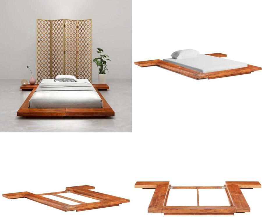 VidaXL Bedframe Japanse futon massief acaciahout 100x200 cm Bedframe Bedframes Houten Bedrame Houten Bedframes