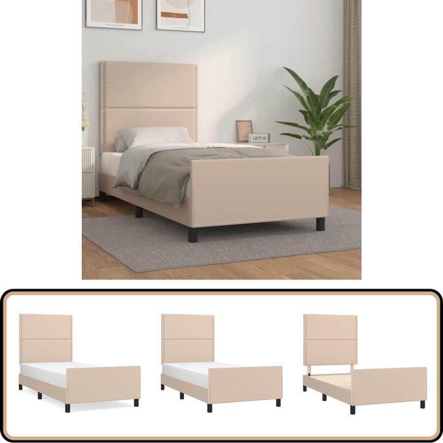 VidaXL -Bedframe-met-hoofdbord-kunstleer-cappuccinokleurig-100x200-cm - Foto 2