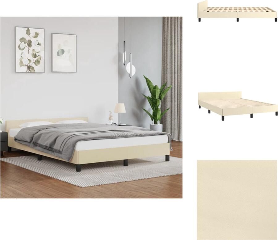VidaXL Bedframe Met Hoofdbord Bedframes Met Hoofdborden Bedframe Bed Bedframe met hoofdeinde zonder matras 140x190 cm crèmekleurig - Foto 2