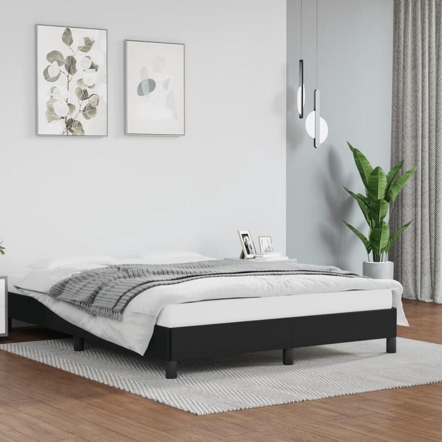 VidaXL Bedframe Kunstleer 140x200 cm Zwart Bedframe Hoofdbord Boxspring Tweepersoonsbed Design Bed Modern Bed Kunstleder Bed Zwart Bed Houten Bed Slatted Bed Base - Foto 2