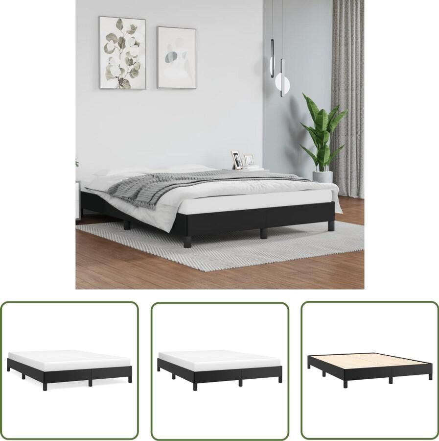 VidaXL Bedframe Kunstleer 140x200 cm Zwart Bedframe Hoofdbord Boxspring Tweepersoonsbed Design Bed Modern Bed Kunstleder Bed Zwart Bed Houten Bed Slatted Bed Base