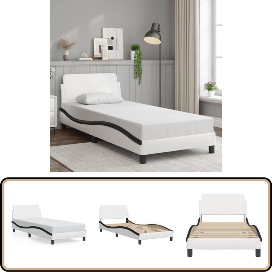 VidaXL Bedframe Kunstleer 90x190 cm Zwart Wit Bed Frame Hoofdbord Kunstleder Bed Tweepersoonsbed Boxspring Bed