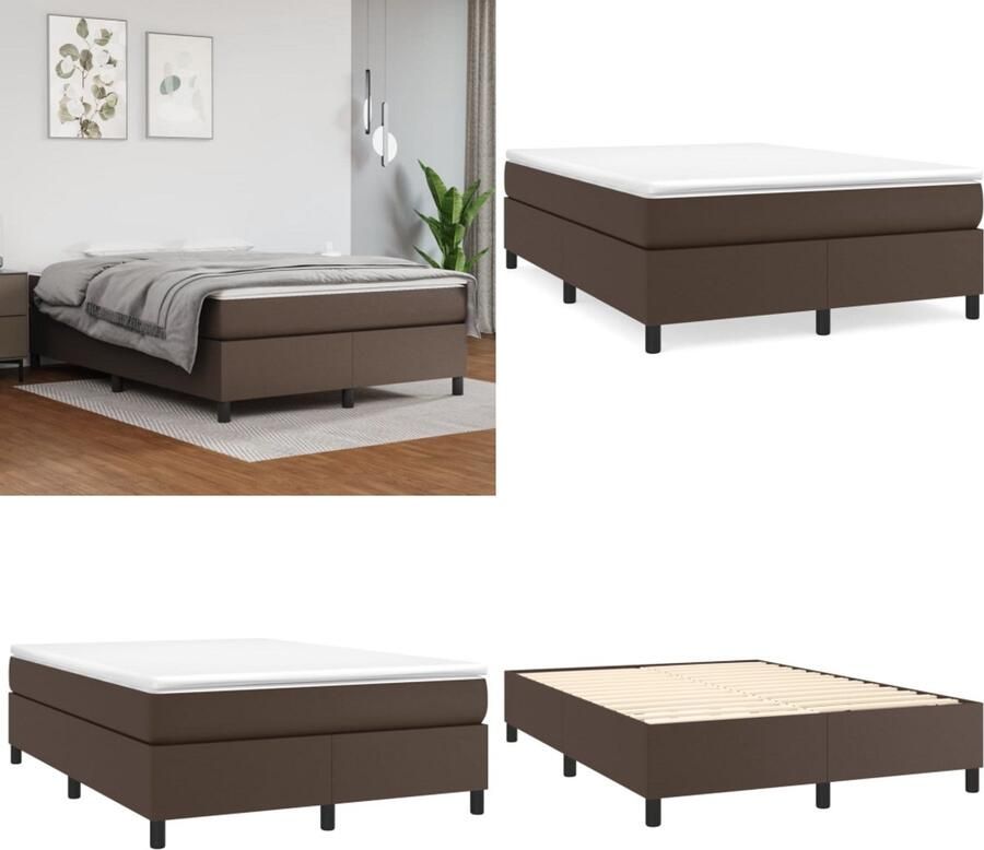 VidaXL Boxspringframe kunstleer bruin 140x190 cm Boxspringframe Boxspringframes Bed Ledikant