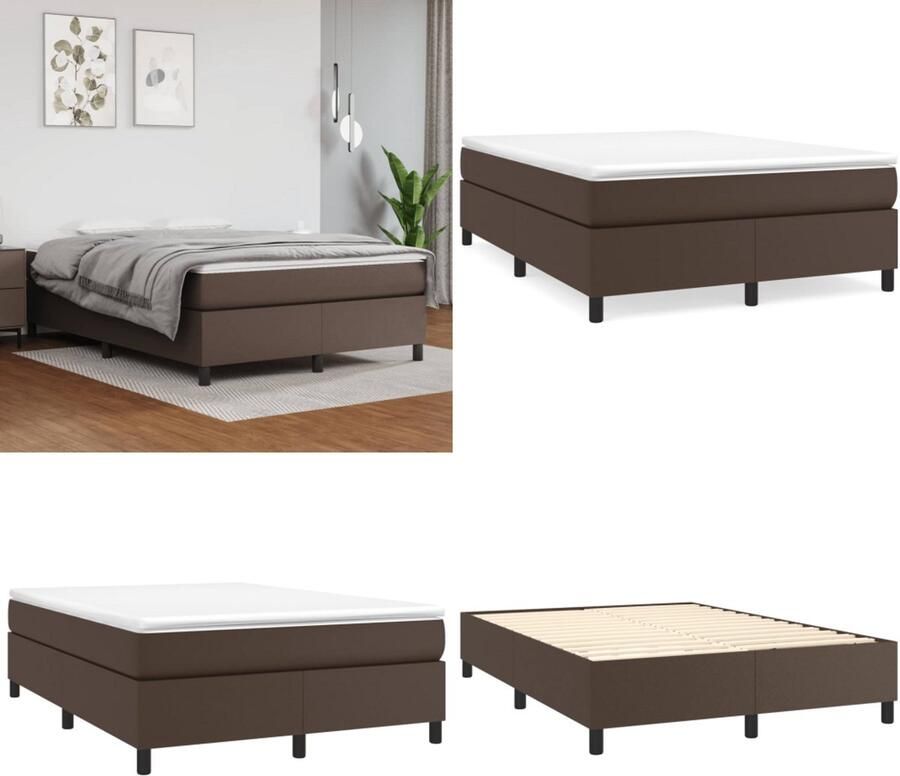 VidaXL Boxspringframe kunstleer bruin 140x200 cm Boxspringframe Boxspringframes Bed Ledikant