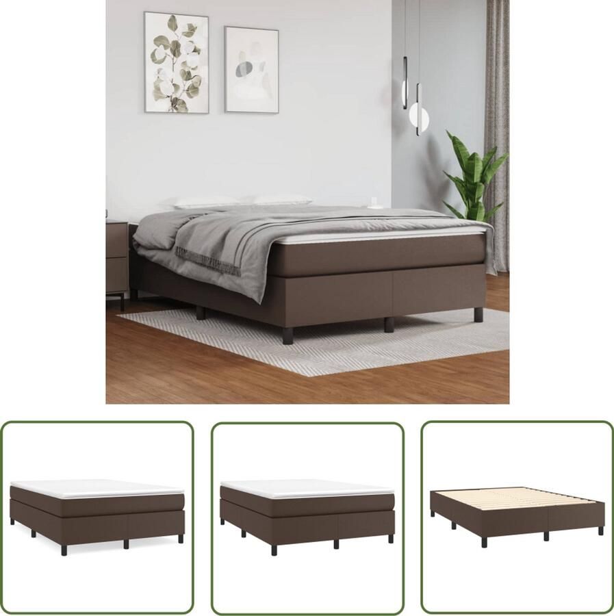 VidaXL Bedframe Kunstleer Bruin 140x200 cm Boxspring Frame Bruine Bedbank Tweepersoons Bed Kunstleder Bed Slaapcomfort