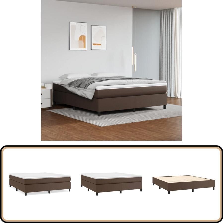 VidaXL Bedframe Kunstleer Bruin 160x200 cm Boxspring Frame Bruine Boxspring Tweepersoons Bed Kunstleder Bed Slaapkamer Meubels